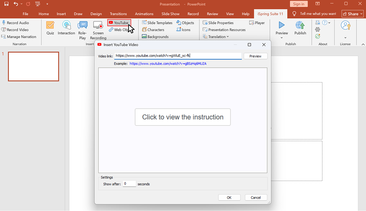 Adding a YouTube video Inserting a YouTube video
