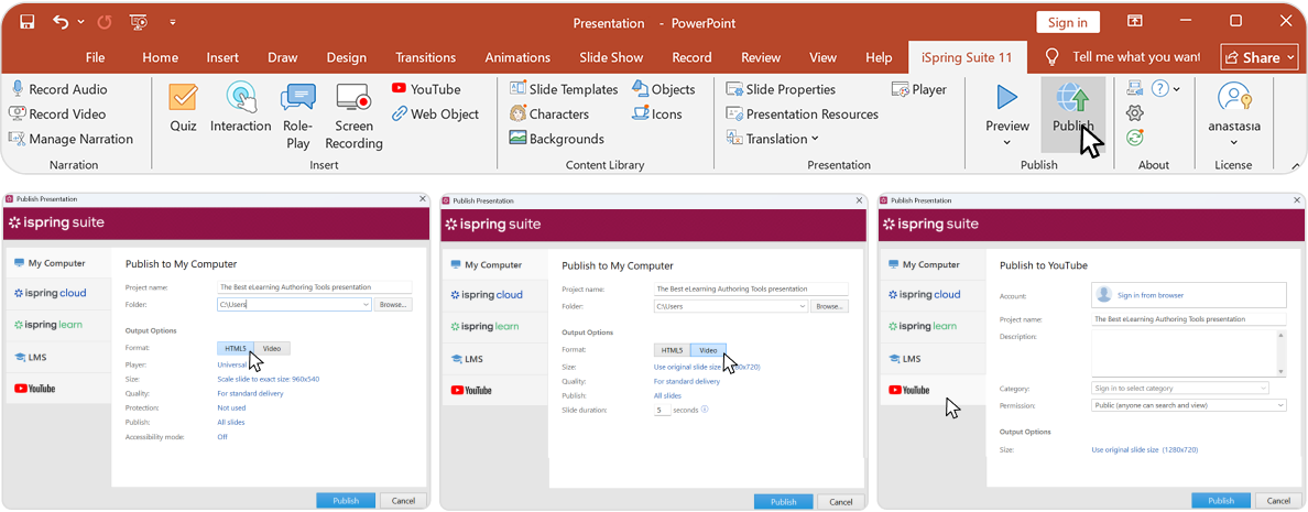 Publishing a video Publishing a video