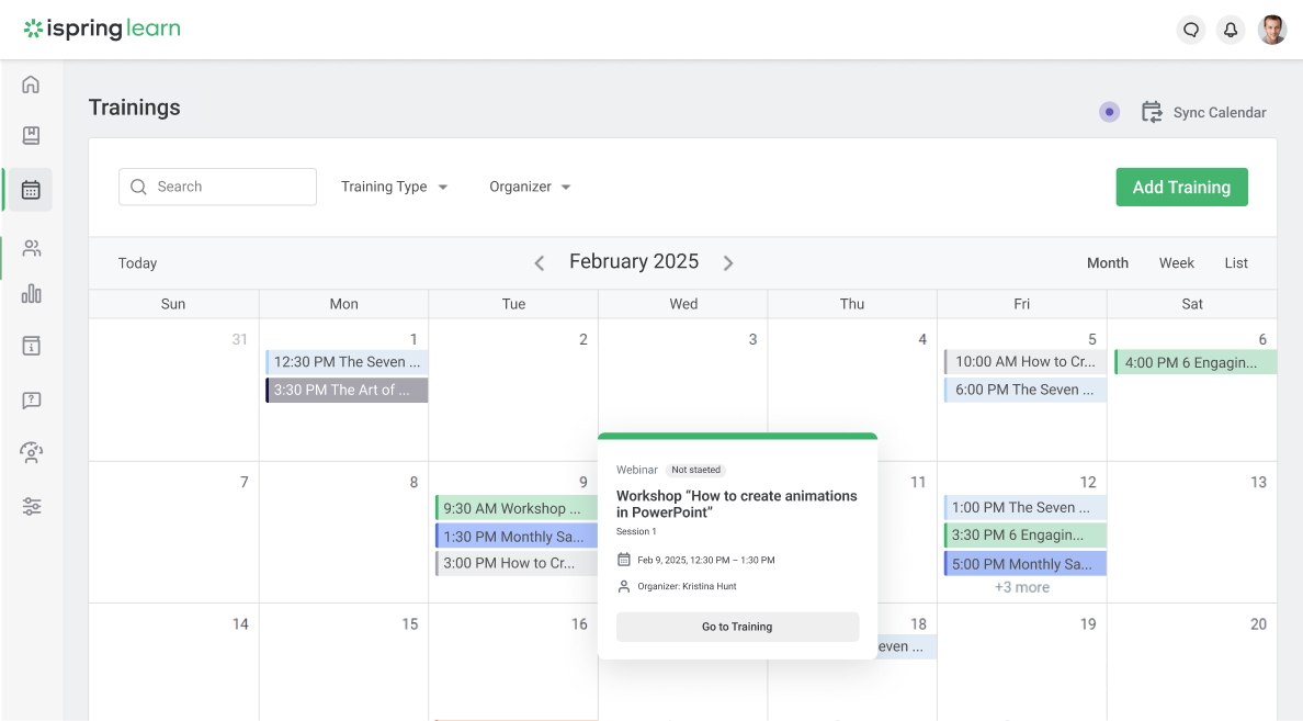 iSpring Learn LMS Scheduling training sessions in iSpring Learn