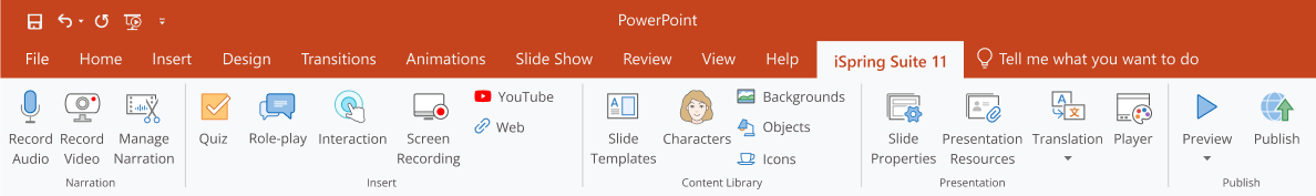 iSpring Suite tab in PowerPoint