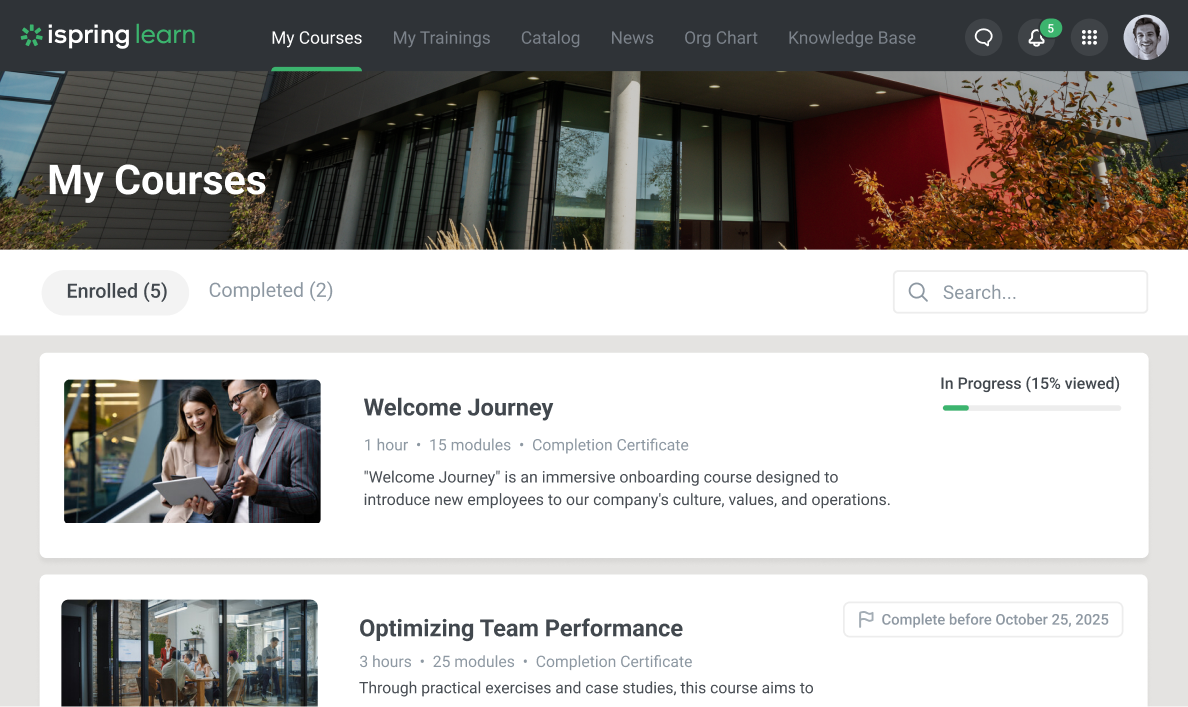 The iSpring LMS interface