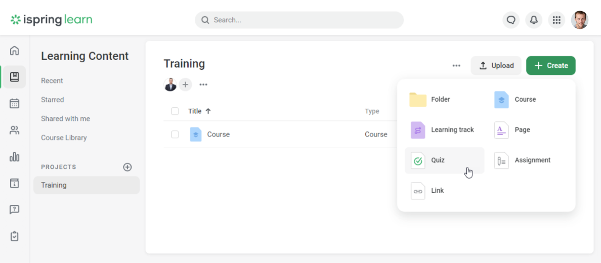Creating a quiz in iSpring LMS