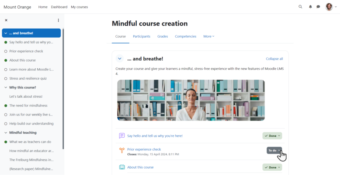 The Moodle LMS interface