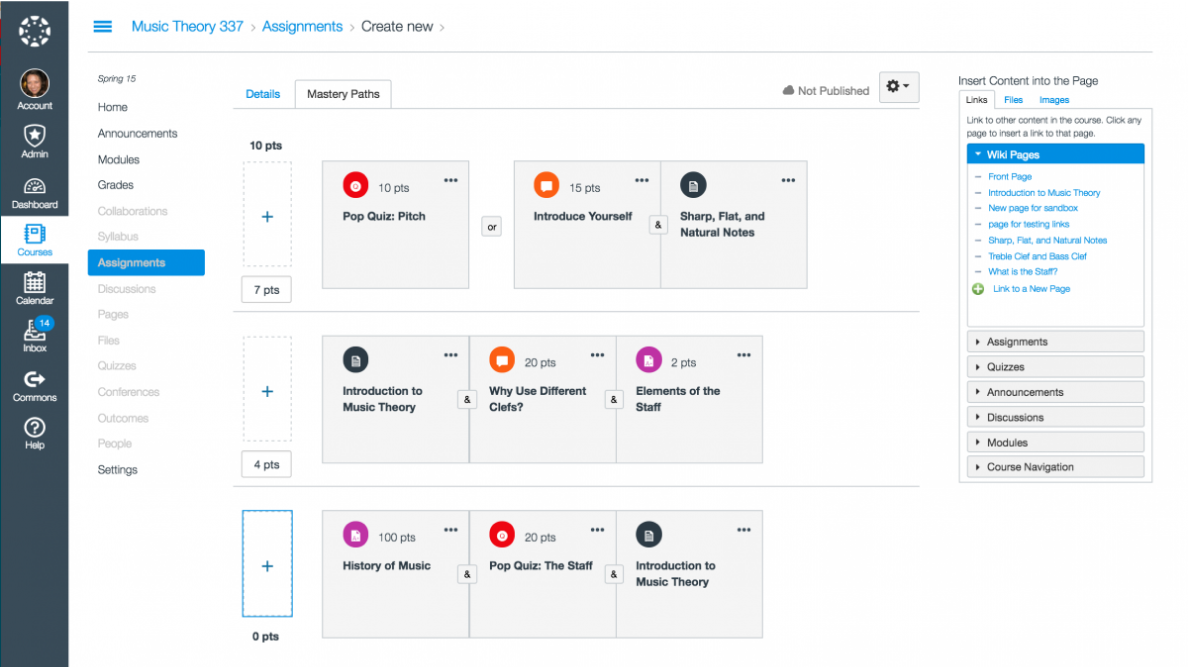 The Canvas LMS interface