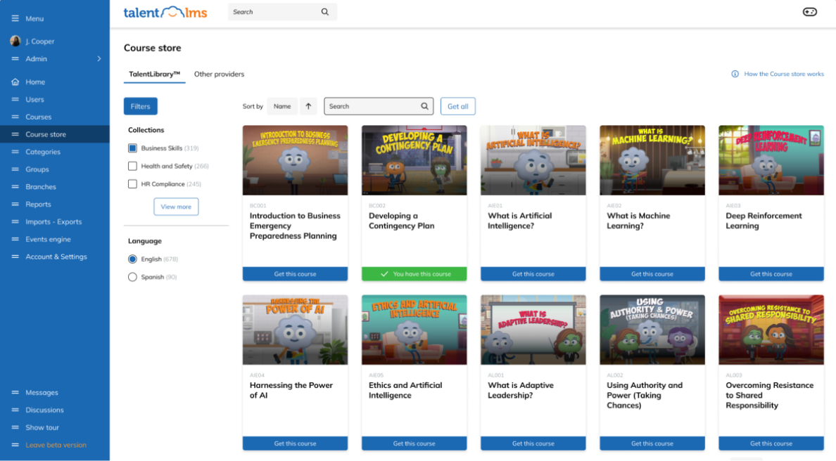 Talent LMS interface