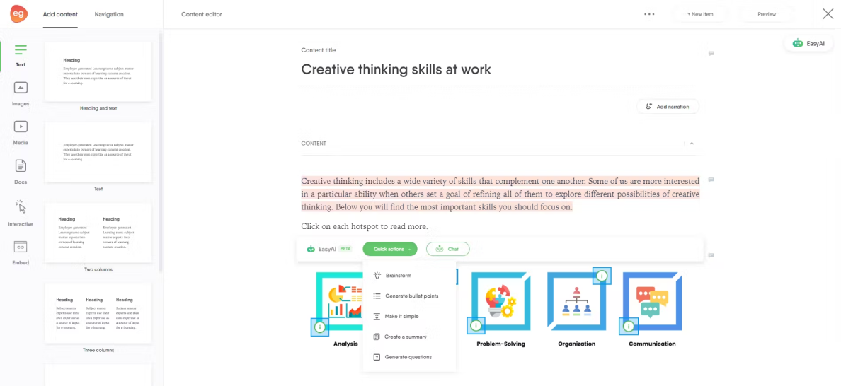 The Easygenerator homepage The Easygenerator homepage