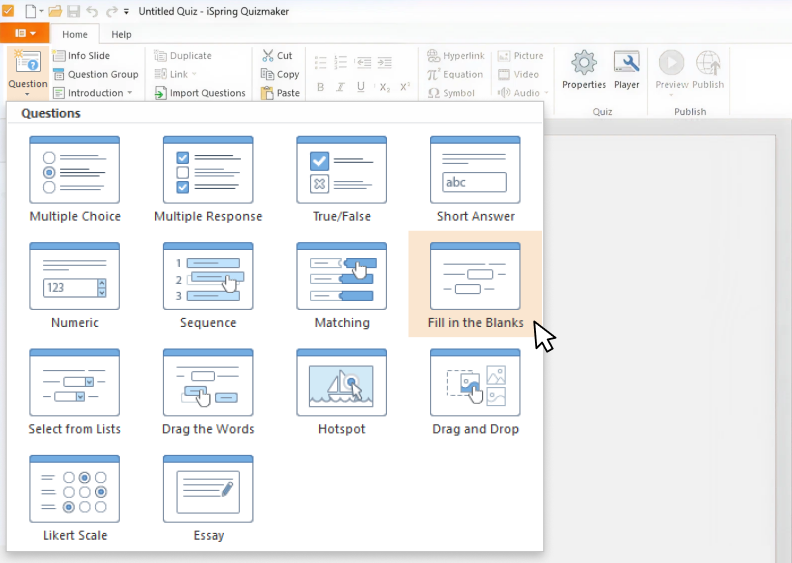 iSpring QuizMaker question types