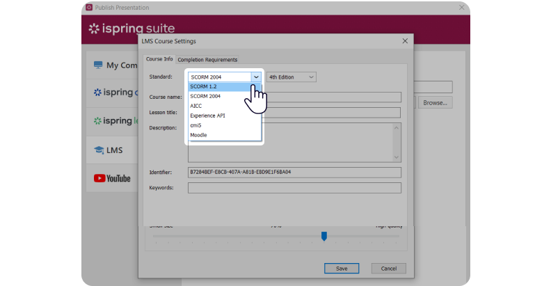 Checking out the SCORM settings