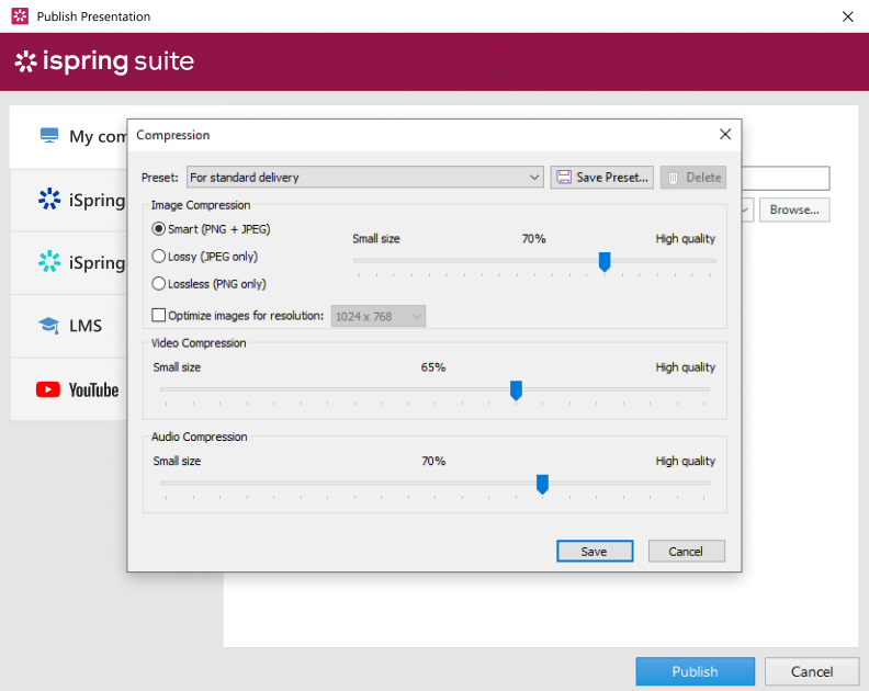 iSpring Suite compression options