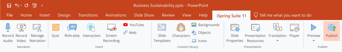 iSpring Suite ribbon