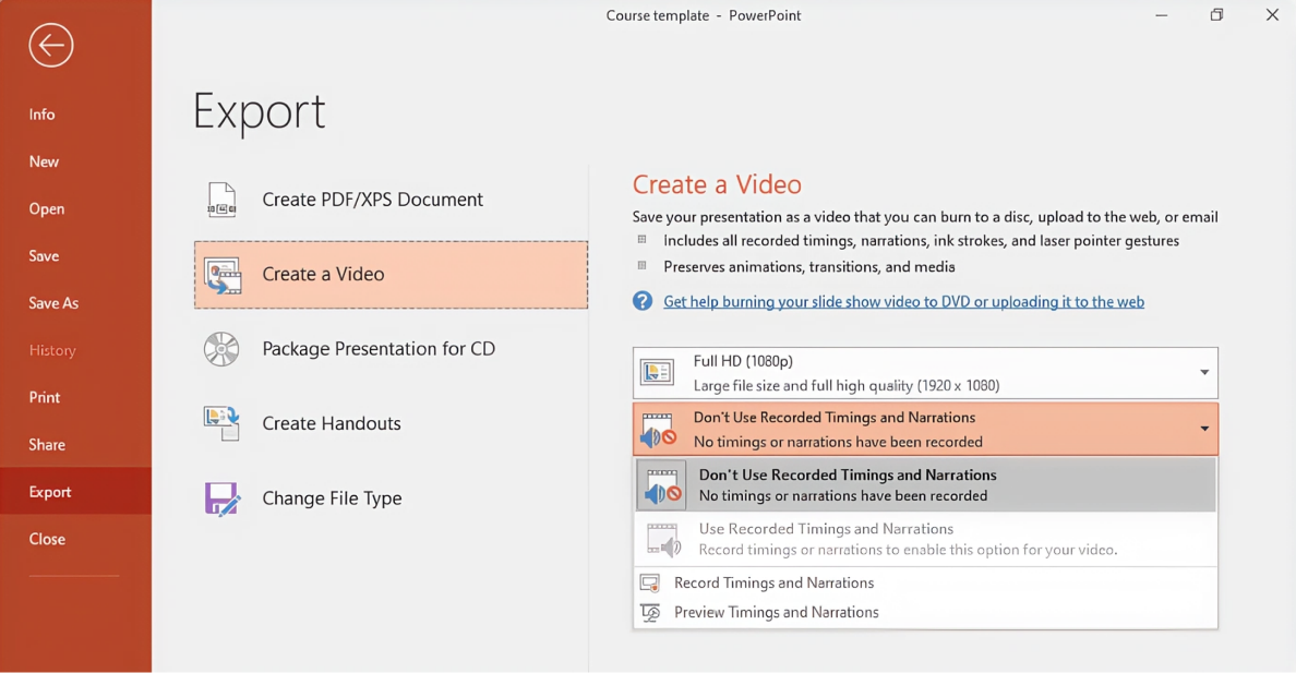 Record Timings and Narration Record Timings and Narration option
