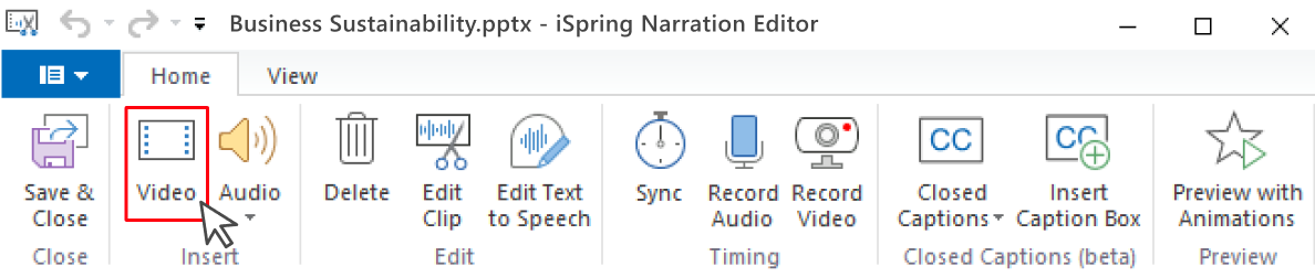 Video button Import a video file in iSpring Suite