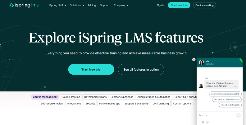 Prompt support from iSpring experts via chat