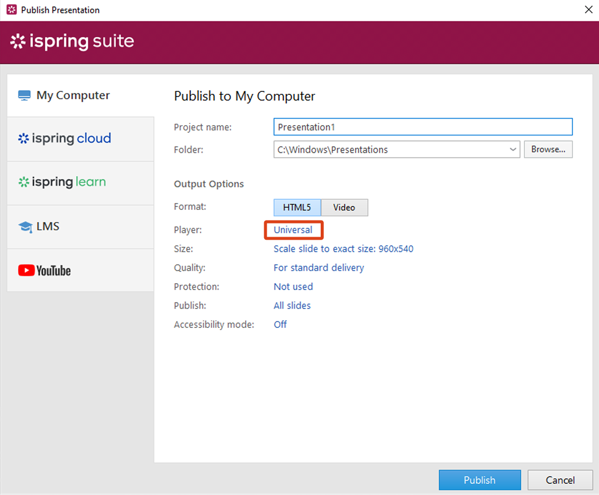 Universal (Full) player in iSpring Suite