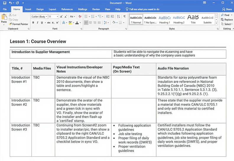 Textual storyboard example