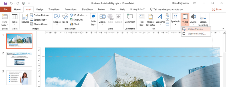 PowerPoint built-in video editor