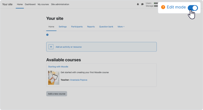 Edit mode in Moodle LMS